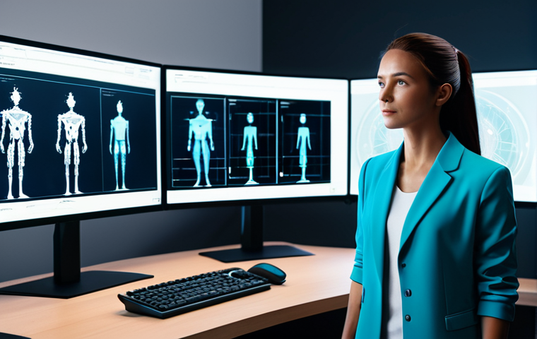 **Prompt 1: AI-Enhanced Character Animation**
    A professional female animator, fully clothed in a modest business casual outfit, stands confidently in a modern, high-tech animation studio. She is observing a holographic display that showcases a 3D animated character model in a natural, expressive pose, demonstrating fluid motion and nuanced facial expressions. The studio environment features large, sleek monitors displaying complex AI algorithms and detailed character wireframes, subtly hinting at advanced technology. The image is rendered with cinematic lighting, high-resolution details, perfect anatomy, correct proportions, well-formed hands, and natural body proportions. This is a safe for work, appropriate content, professional, family-friendly image.