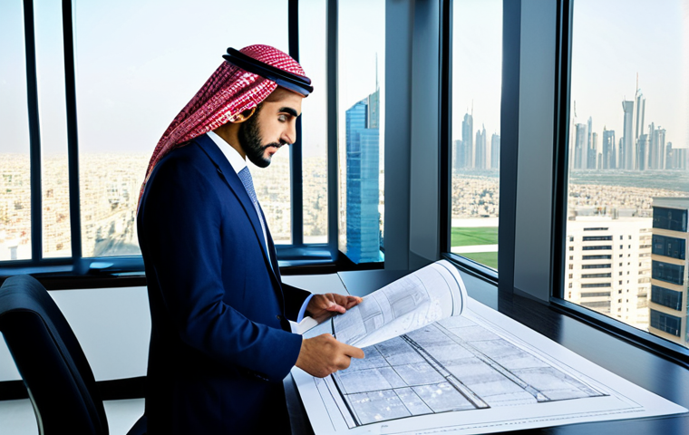 **

A professional Arab architect, fully clothed in modest, modern office attire, reviewing blueprints in a bright, contemporary office space with large windows overlooking a bustling city. Safe for work, appropriate content, perfect anatomy, natural proportions, professional.

**
