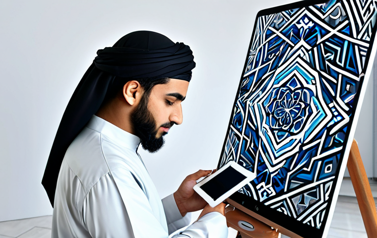 똘똘이의 문화적 영향력 - **
A young Arab artist in a modern studio, fully clothed in modest attire, using AI software on a t...