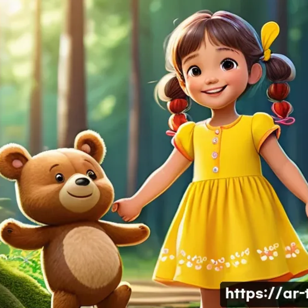 똘똘이 캐릭터 연령대별 인기 비교 - A cheerful cartoon girl, around 5 years old, with bright, sparkling eyes and her hair in playful pig...