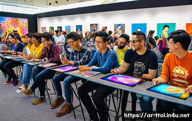 똘똘이 팬아트와 팬덤 문화 - **Prompt: Global Fandom Art Festival - Community & Creativity**
    "A vibrant and bustling indoor a...
