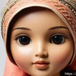 Home 23 똘똘이 인형 제작 공정 - A detailed close-up of a handcrafted Totloli doll prototype, showcasing the soft natural cotton fabr...